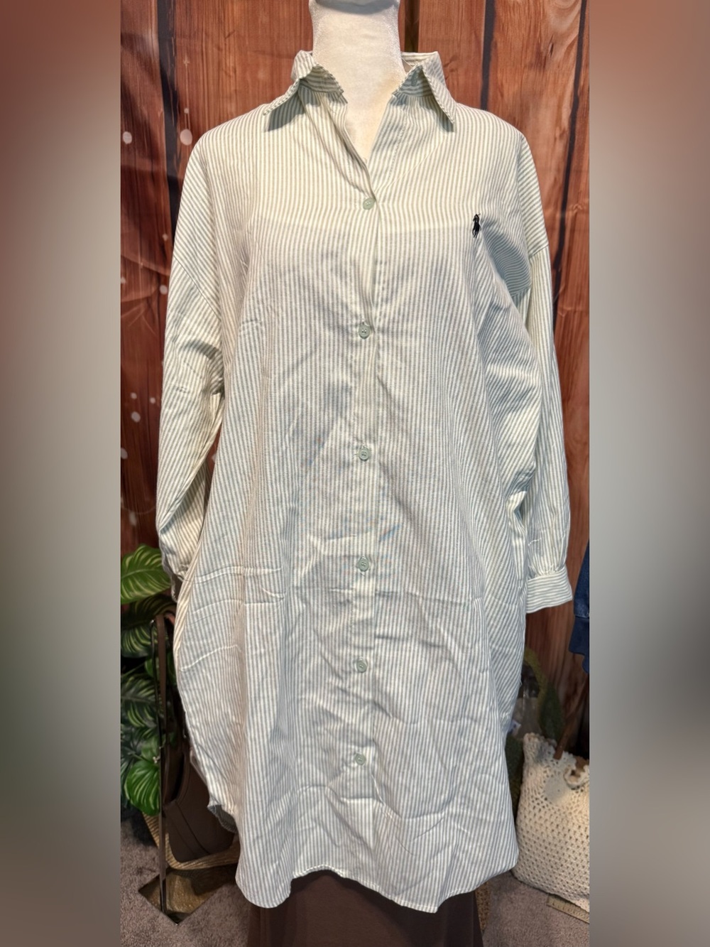 Light green Stripe Button-Front Shirt Dress